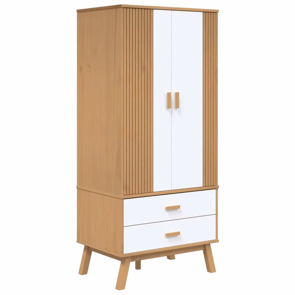 Berkfield Home OLDEN Wardrobe in White and Brown Solid Pine, W: 76.5 cm, D: 53 cm, H: 172 cm – 2