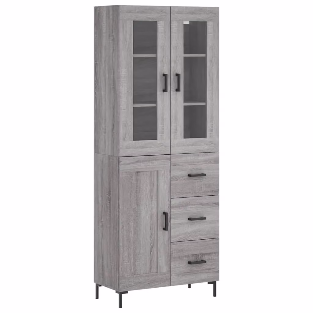 Berkfield Home Grey Sonoma Highboard with Glass Doors and Internal Shelves, W/D/H: 69.5 x 34 x 180 cm – 2