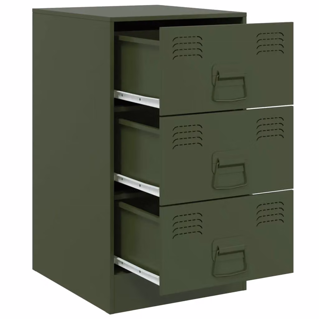 Berkfield Home Set of 2 Metal Bedside Cabinets in Olive Green, W/D/H: 34.5 x 39 x 62 cm – 4