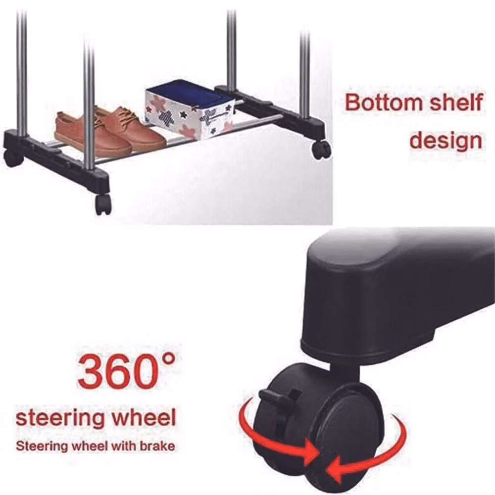 Nordara Adjustable Mobile Clothes Garment Hanging Rail Rack on Wheels in Matt Black, H 160 cm x W 90 cm – 2