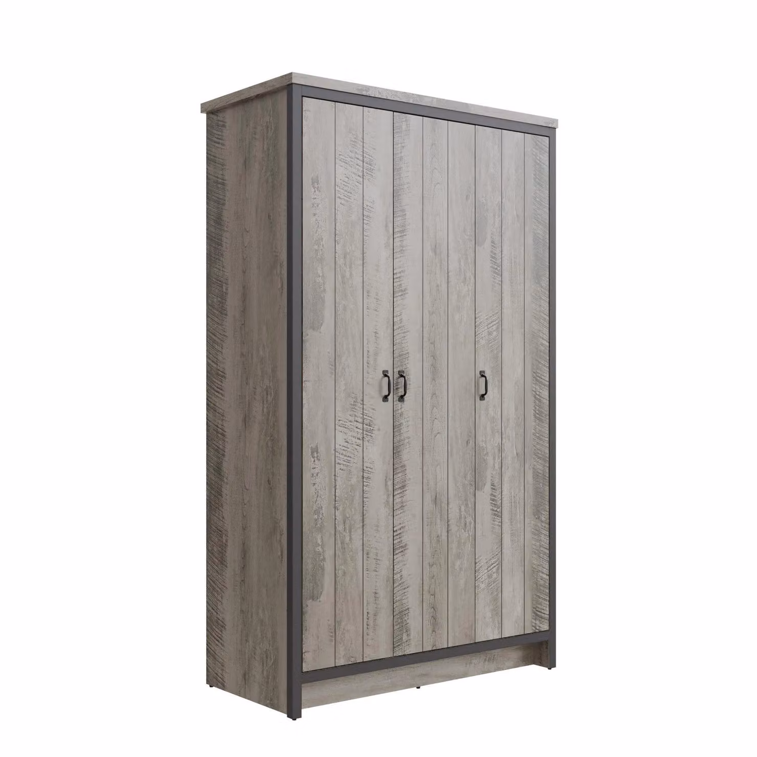 GFW Boston Modern 3 Door Wardrobe in Grey and Black with Hinged Doors – 3