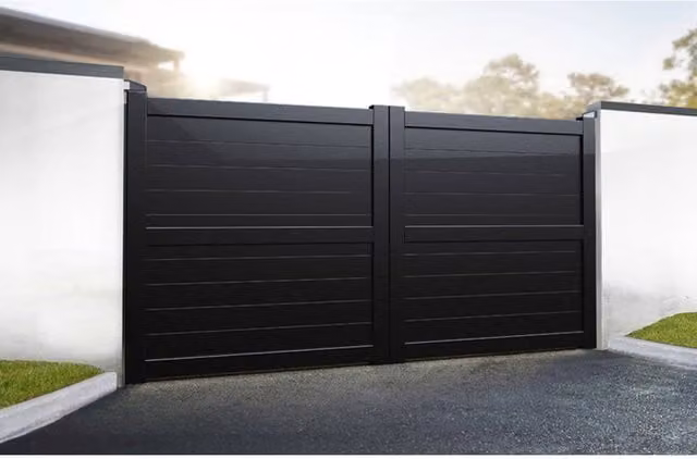 Ready Made Double Swing Gate in Black Aluminium, W: 325 cm, H: 160 cm