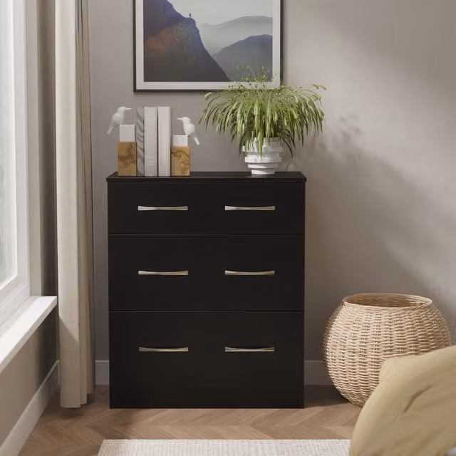 2 U Hampshire Ready Assembled 3 Drawer Deep Chest in Black