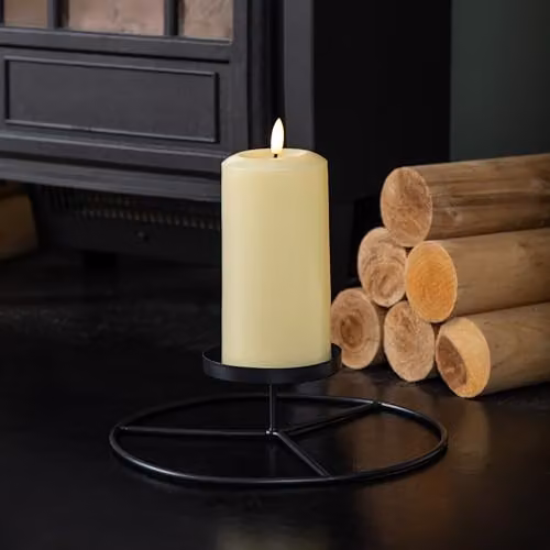 Samuel ALEXANDER Modern Round Metal Pillar Candle Ring Holder, Black, Diameter: 25 cm – 2