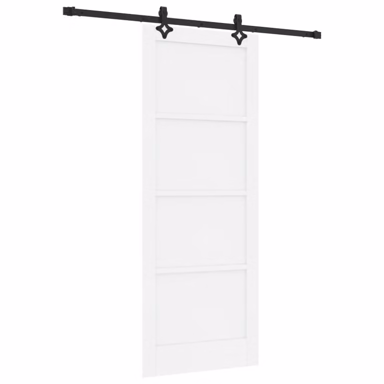 Berkfield Home Minimalist Lacquered Solid Wood Sliding Door with Hardware Set in White, W: 83 cm, H: 211 cm