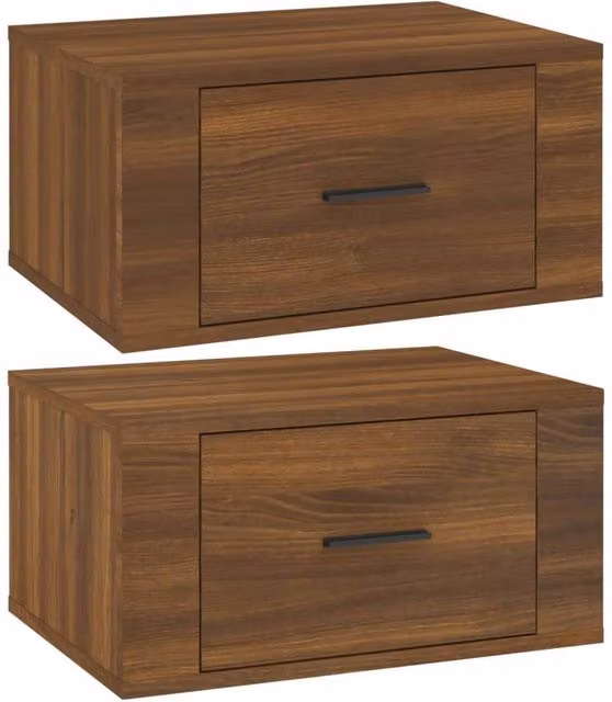 Berkfield Home Wall-mounted Bedside Cabinets, 2 Pack, Brown Oak, W: 50 cm, D: 36 cm, H: 25 cm