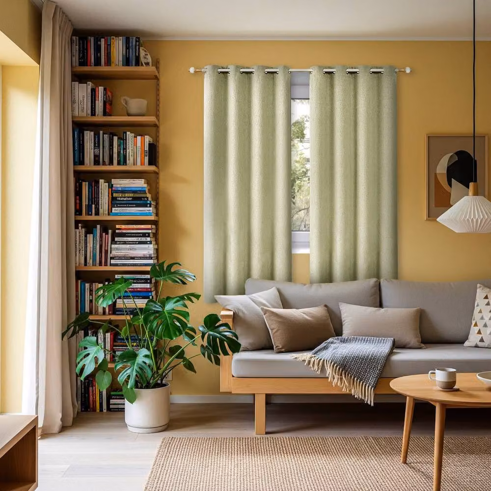 Happy Homewares Modern Textured Linen Blackout Eyelet Curtains, Pair in Mint, Width: 117 cm, Drop: 137 cm – 3