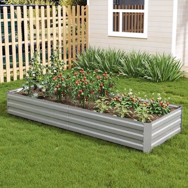 Breeins Silver Metal Raised Garden Bed for Ornamental, Herb and Vegetable Gardens, W: 240 cm, D: 30 cm, H: 88 cm