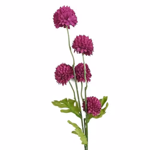 Leaf Design Pink Dahlia Pompom Artificial Flower Stem, 50 cm