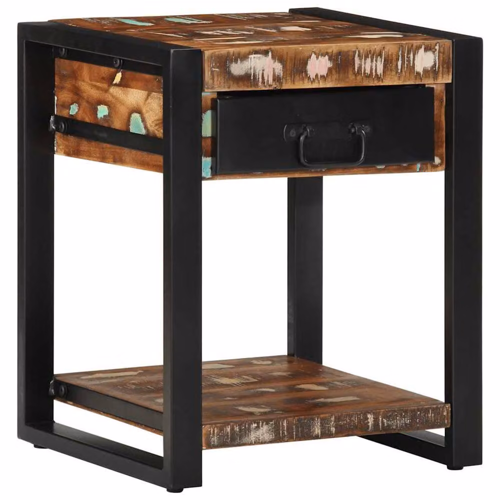 Berkfield Home Multicolour Reclaimed Solid Wood Side Table, W/D/H: 40 x 40 x 50 cm – 2