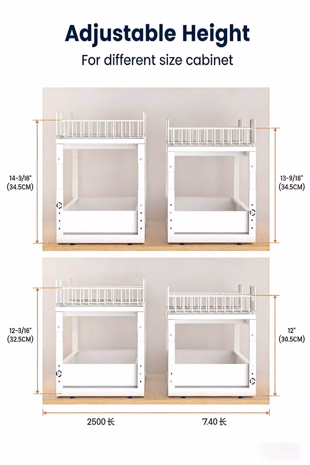 JANLEMNY Extendable 2-Tier Under Sink Organiser, White, Medium – 2