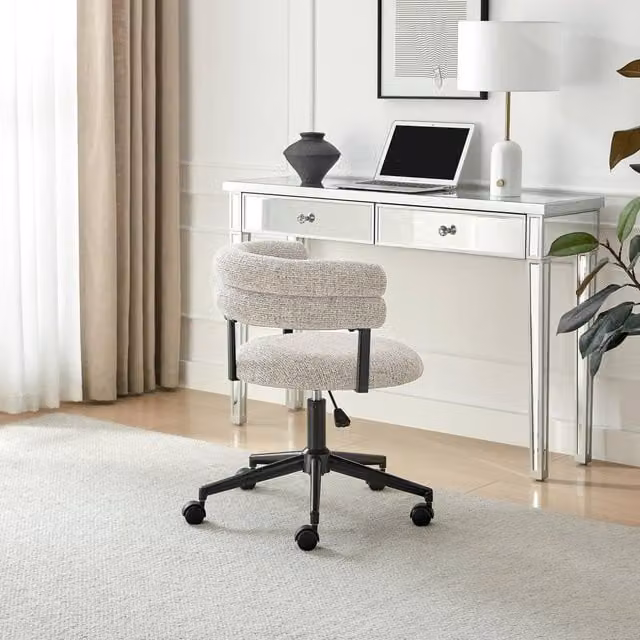FurnitureboxUK Estelle Modern Swivel Task Chair in Grey and Beige Fabric