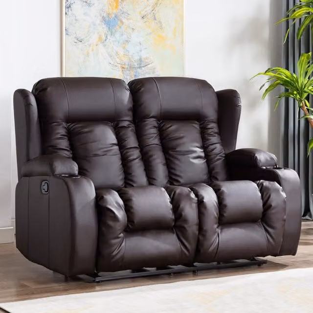 More4Homes Caesar 2 Seater Manual High Back Bonded Leather Recliner Sofa in Brown – 1