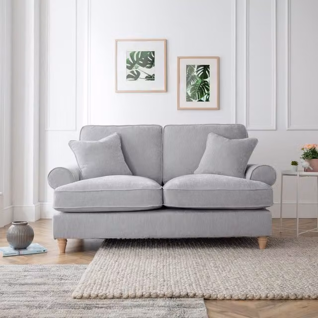 The Great Sofa Company Ezra 2 Seater Textured Velvet Sofa in Light Grey with Scroll Arms