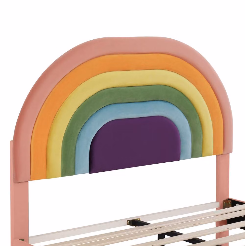 STILVORA Pink Velvet Upholstered Double Bed with Adjustable Headboard W/D/H: 135 x 190 cm – 4