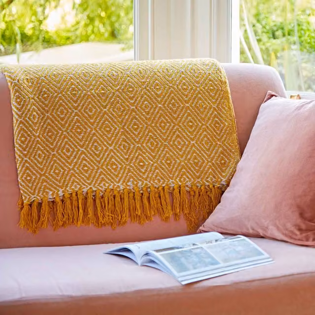Paper High Diamond Cotton Throw in Yellow