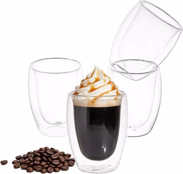 Eden & Willow Set of 4 Smooth Double Walled Glass Coffee Tumblers, Transparent, Height: 11.5 cm