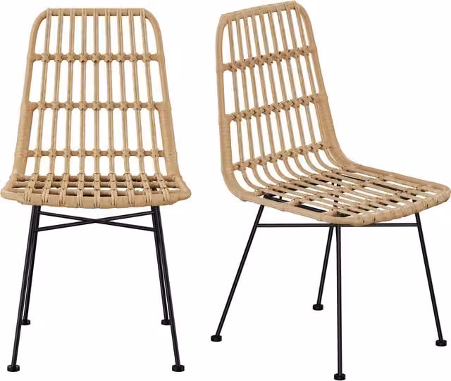 VonHaus Set of 2 Industrial Dining Chairs with PE Rattan Wicker Effect in Beige and Black, Height: 86 cm