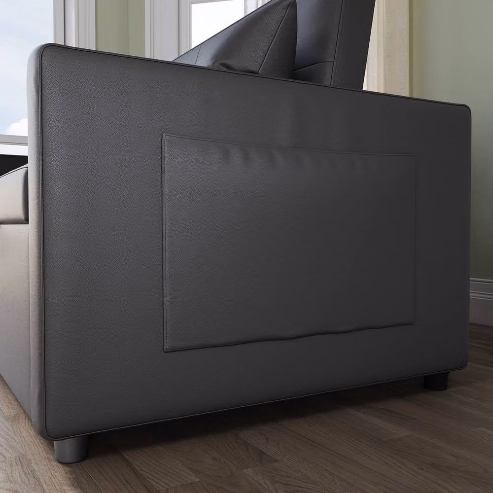 FORGEVIO Modern 2 Seater Sofa Bed in Grey with Synthetic Leather Upholstery, W/D/H: 140 x 200 cm – 5