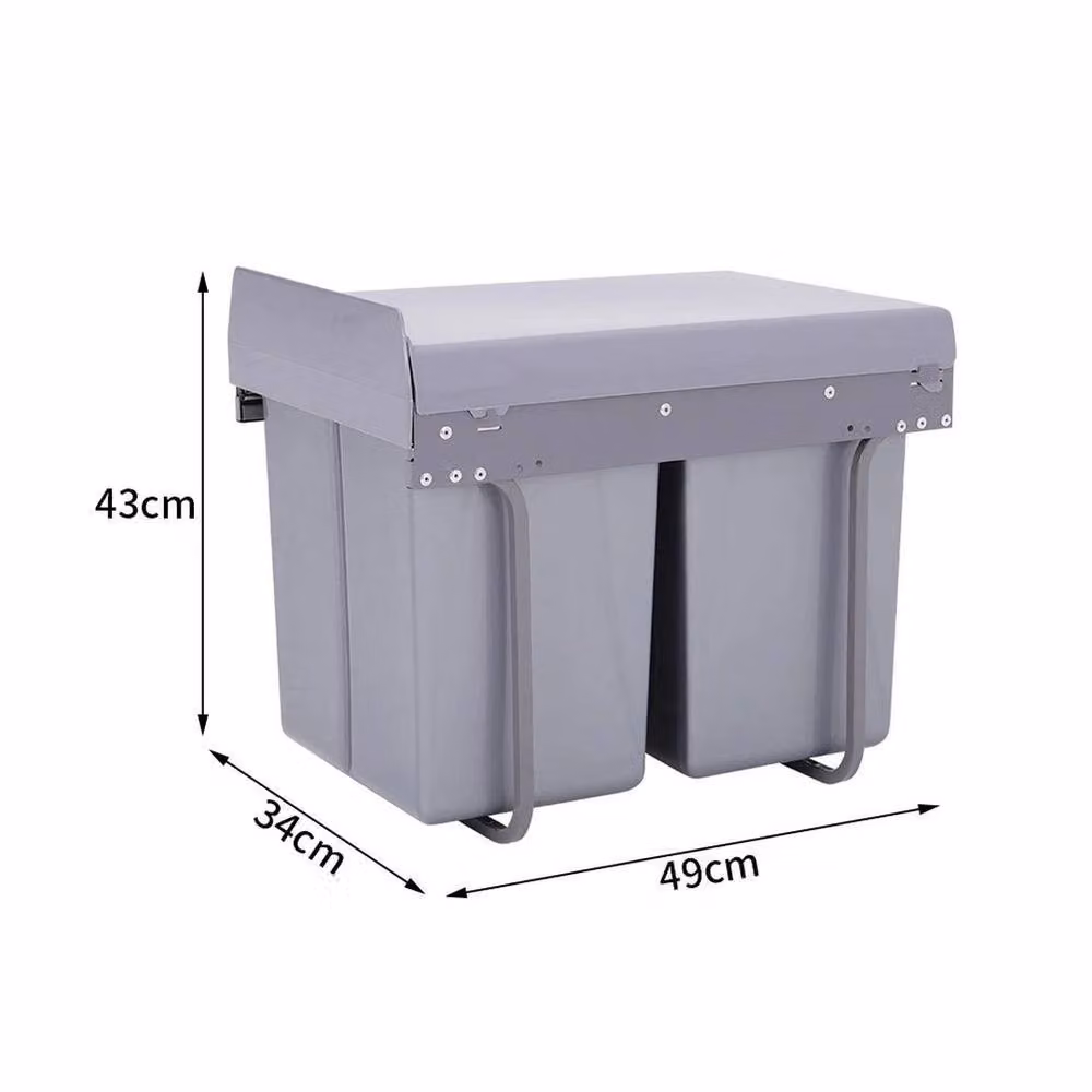 EONLION Grey Pull Out Kitchen Waste Bin with Soft Close Mechanism, 2 x 20L – 2