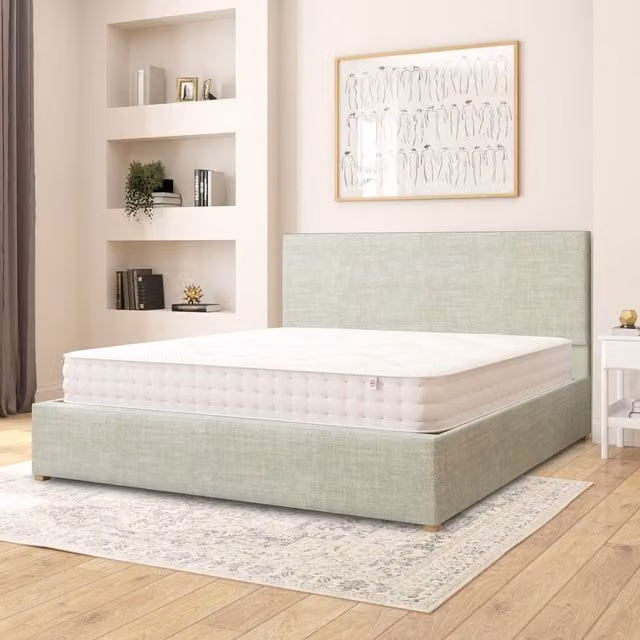 Aspire Garland Upholstered Fabric Ottoman Storage Bed in Green, W/D/H: 200 x 200 cm