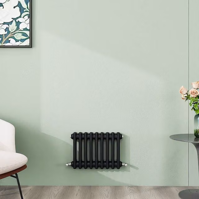 AicaBathroom Horizontal Traditional Cast Iron Style 2 Column Steel Radiator in Black, W/D/H: 42.5 x 30 x 42.5 cm
