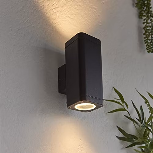 Loops Modern Up & Down Outdoor Wall Light in Black with Transparent Glass Diffuser – 3
