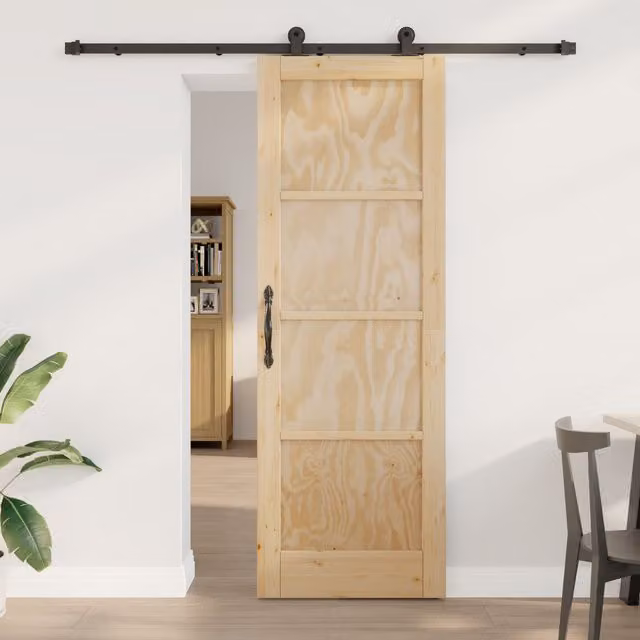 Berkfield Home Minimalist Sliding Door with Hardware Set in Beige Solid Pine, W: 73.5 cm, H: 211 cm – 1