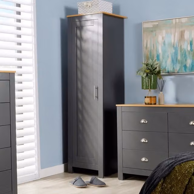 Home Source Camden Modern Oak Wood Bedroom Storage Unit in Grey