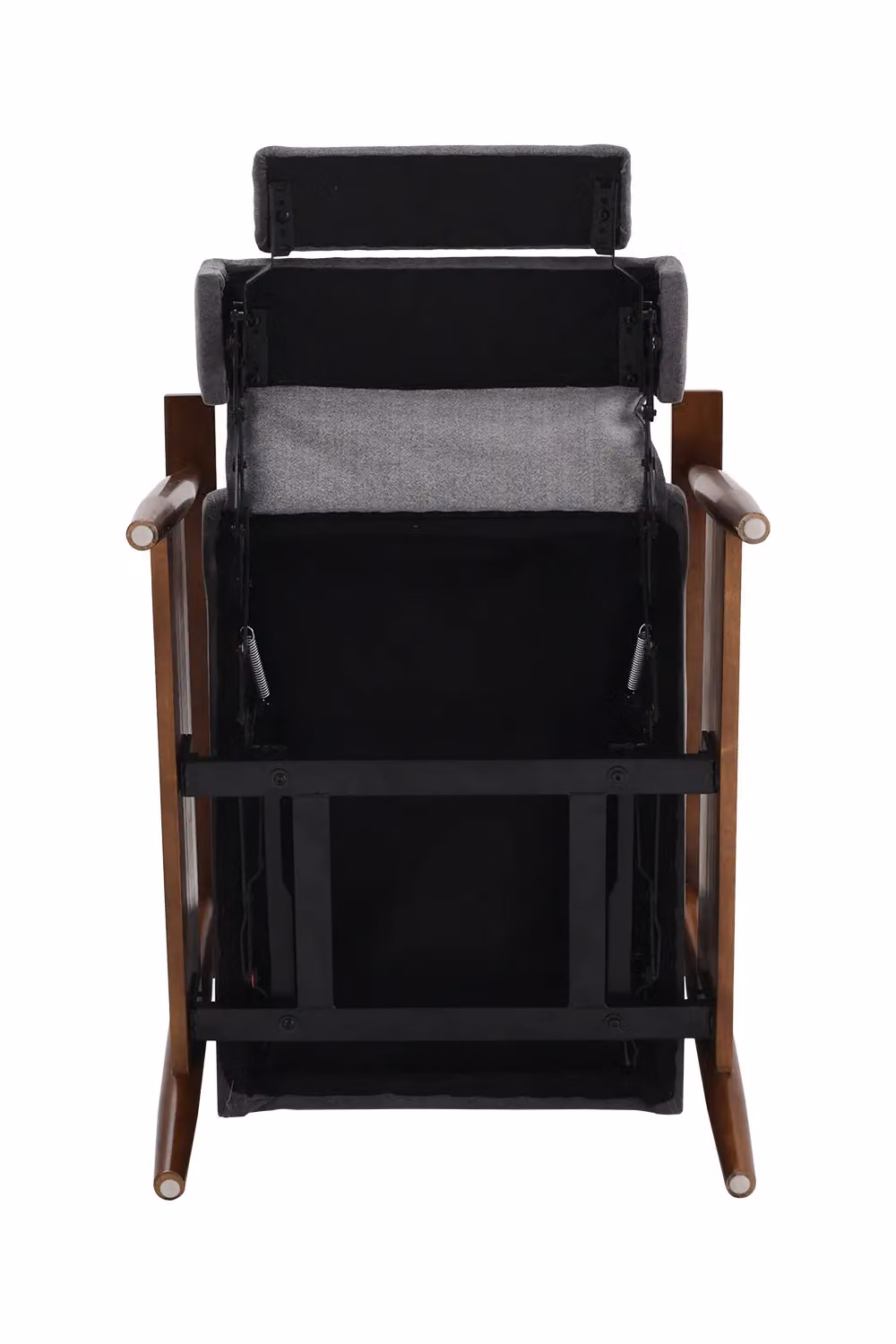 Living and Home Grey Fabric Manual Recliner with Walnut Wooden Armrests – 3