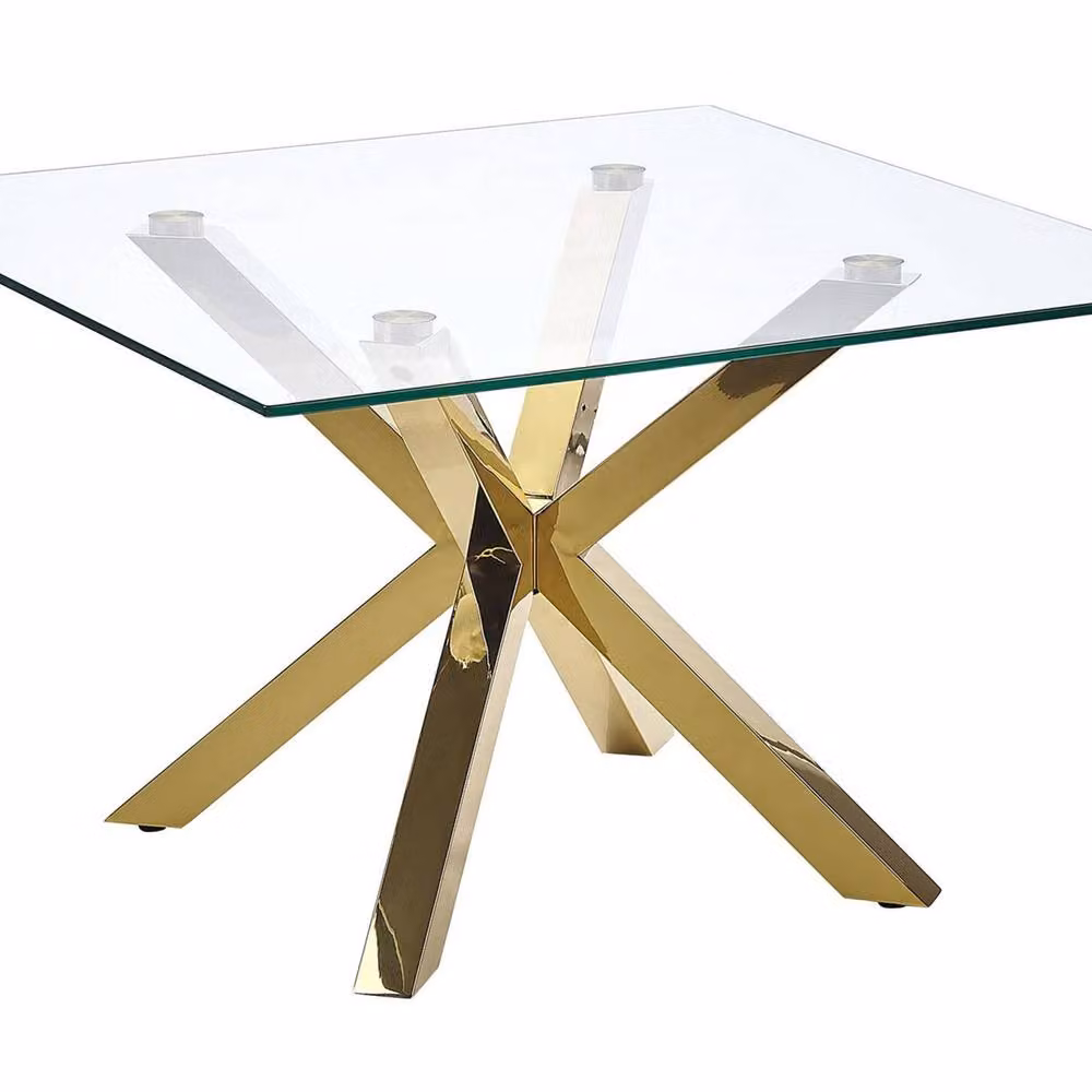 Wyld and Coco Gold Glass Coffee Table with Transparent Tempered Glass Top and Glossy Gold Metal Legs, W/D/H: 70 x 70 x 44 cm – 2