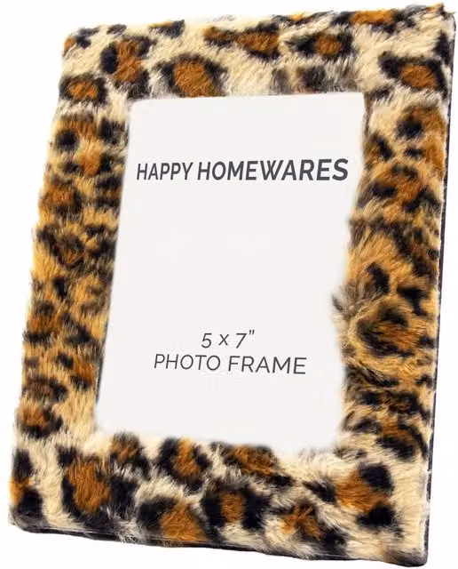 Happy Homewares Contemporary Leopard Print Fluffy Free Standing Picture Frame, Orange, Multicolour, W/H: 17.78 x 22.86 cm – 1