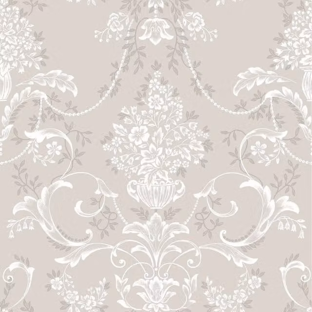 Rasch Amelie Damask Floral Botanical Wallpaper in Beige and Brown