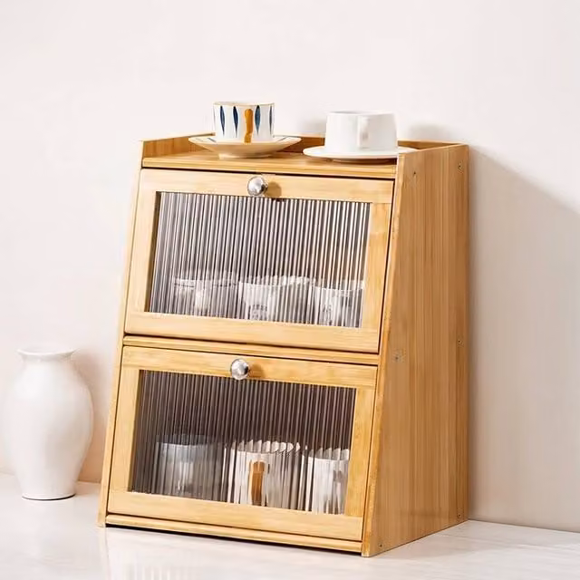 SPETLEK 2 Door Natural Wood Counter Top Wooden Cabinet in Brown
