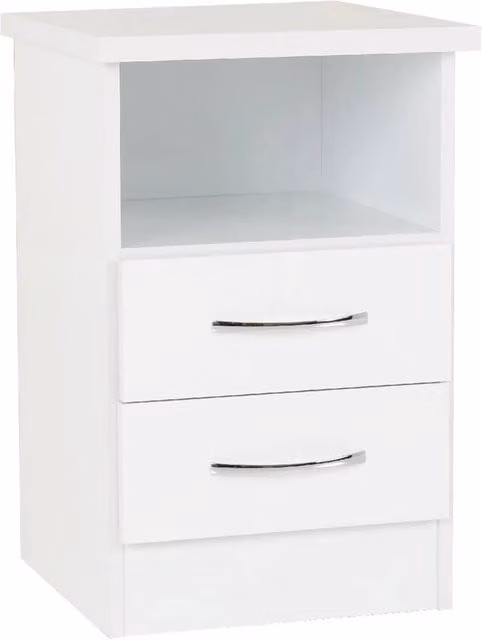 FORGEVIO White Gloss 2 Drawer Bedside Storage Cabinet