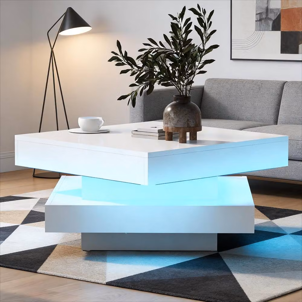 BTM Square LED Coffee Table with 360 Degree Rotating Top in White, W/D/H: 70 x 70 x 36 cm – 2