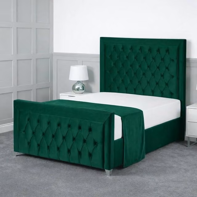 Living Comfort Bedz Ember Green Velvet Upholstered Gas Lift Storage Bed with 48 Inch Headboard, Single, W/D/H: 90 x 190 cm