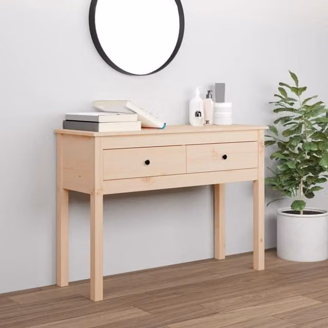 Berkfield Home Rustic Solid Wood Pine Console Table, Brown, W/D/H: 100 x 35 x 75 cm