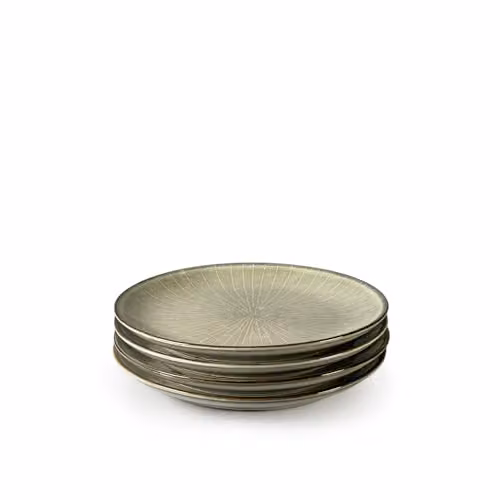 Upper Street Fika Set of 4 Beige Ceramic Stoneware Side Plates, Diameter: 20 cm – 4