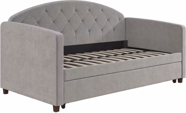 Aspen Modern Upholstered Daybed with Trundle in Grey Velvet