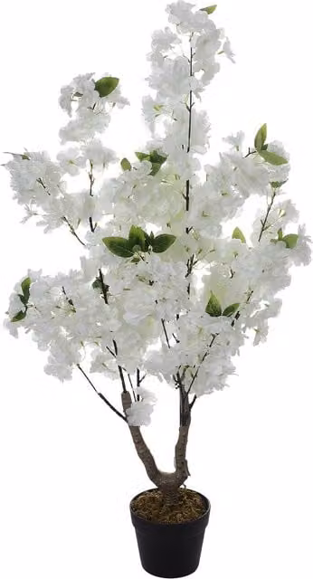 Garden Sanctuary White Faux Cherry Flowering Potted Tree for Indoor and Outdoor Use