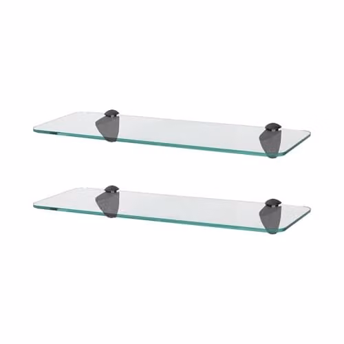 Harbour Housewares 2x Rounded Floating Glass Bathroom Shelves, Black and Transparent, W: 40 cm – 1