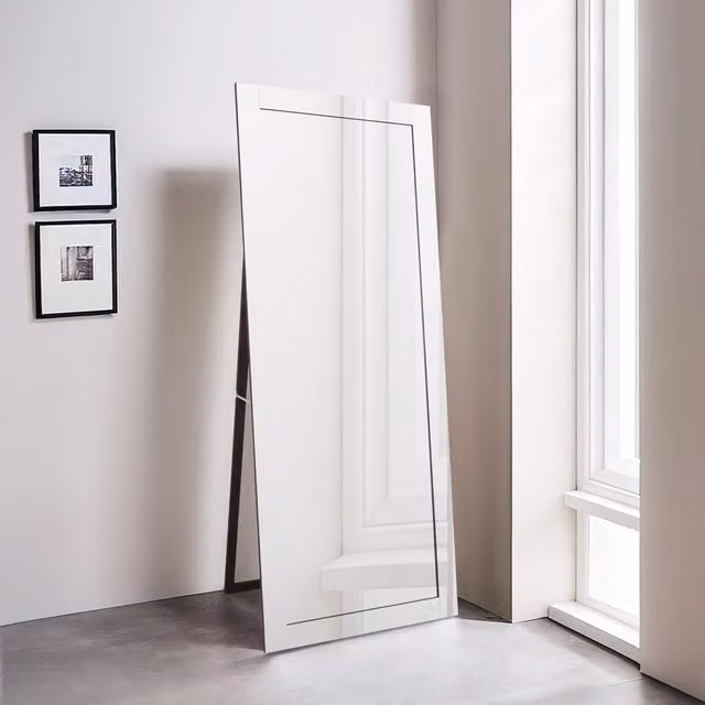 Orsina Avelene Modern Rectangular Floor Standing Mirror with Bevelled Edge in Silver