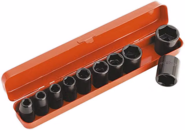 Loops 10 Piece Impact Socket Set with 1/2 inch Square Drive and WallDrive Technology in Chrome Vanadium Steel, Black and Multicolour