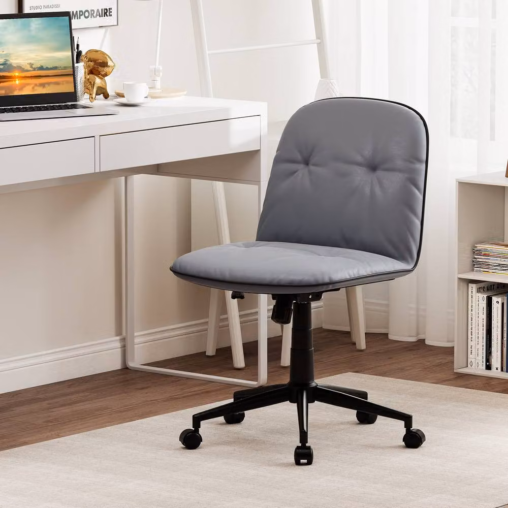 Gymax Grey PU Leather Swivel Task Computer Chair for Home Office – 8