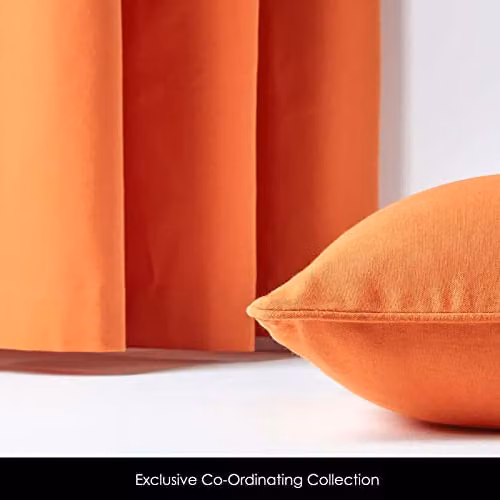 Homescapes Plain Cotton Eyelet Curtain Pair in Orange, Width: 140 cm, Drop: 229 cm – 4