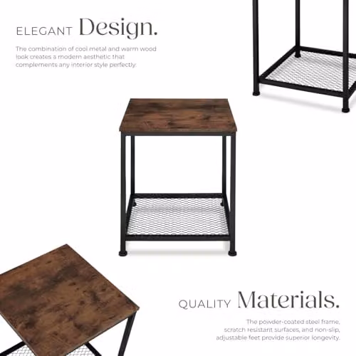 tectake Industrial 2-Tier Side Table with MDF Laminate Top and Metal Frame in Black and Brown, W/D/H: 45.5 x 45.5 x 55.5 cm – 4