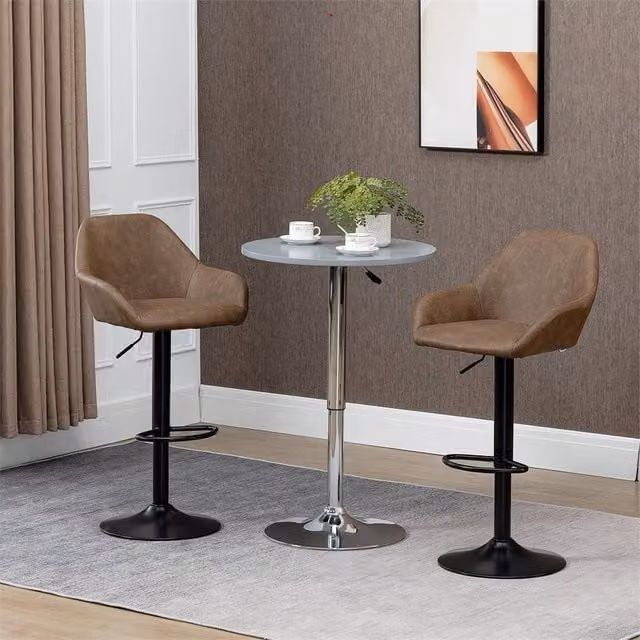 EONLION Set of 2 Brown Adjustable Swivel Bar Stools with Synthetic Leather and Metal Base, Height: 100 cm