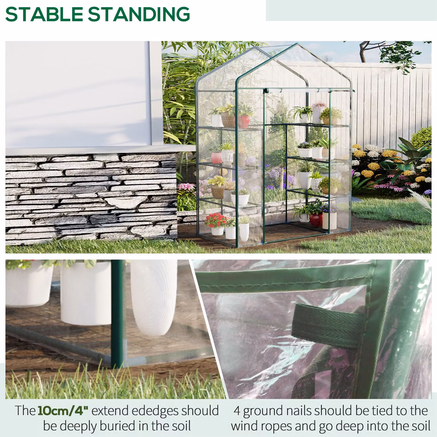 Outsunny Portable Walk In Greenhouse with 8 Shelves and Metal Frame, Transparent, W: 73 cm, H: 195 cm – 3