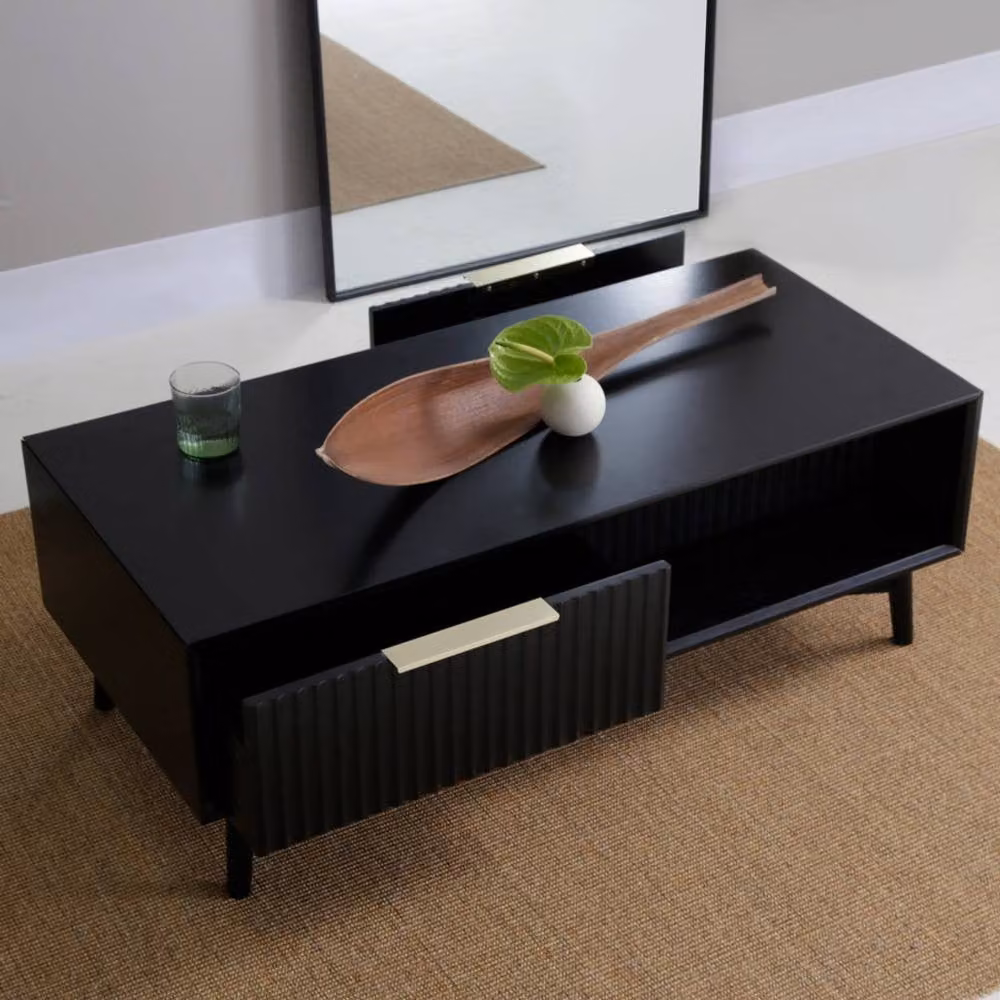 Home Garden Direct Monza Mid-Century Rectangular Coffee Table with Fluted Drawers in Black and Grey – 2